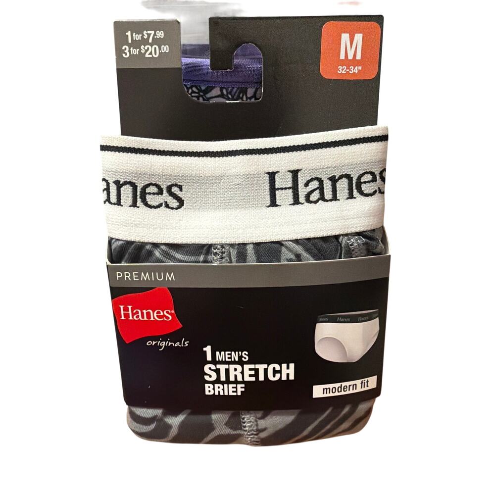 Hanes Originals Premium Men's Briefs - Gray Swirl Print, Medium MD M New